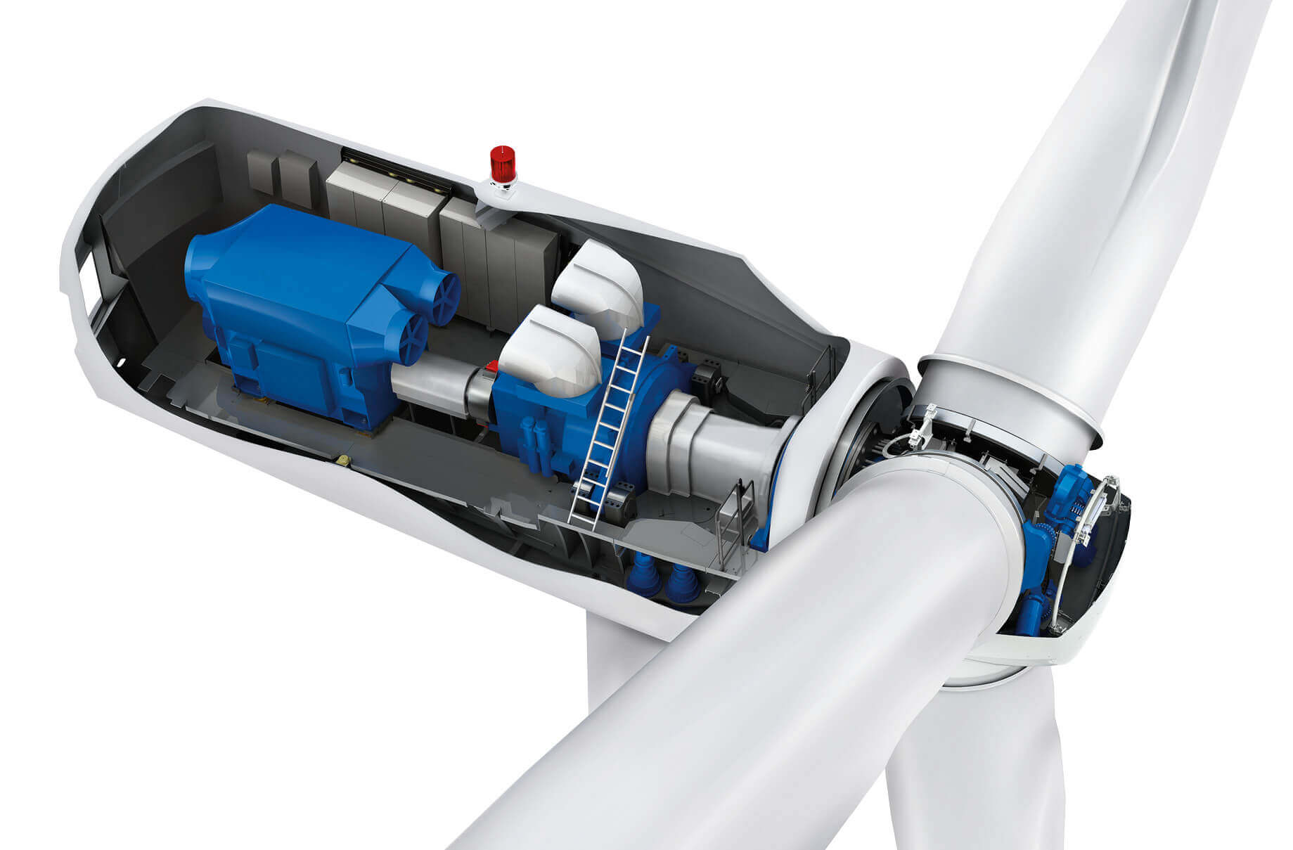 Der Generator, das Getriebe, der Rotor und das Pitchsystem sind feste Bestandteile in der Windkraftanlage. Ⓒ Senvion