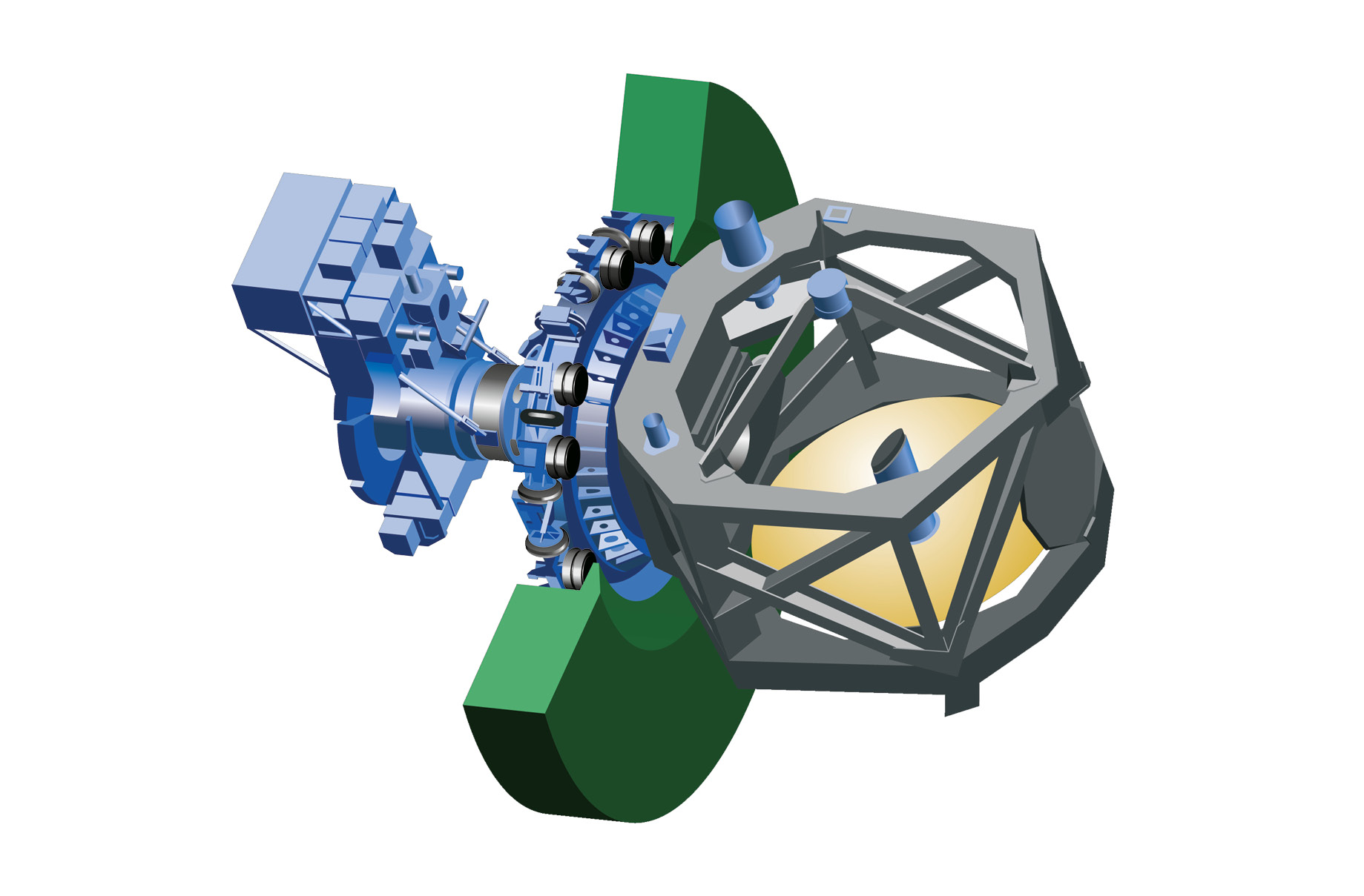 Ein System aus 24 axial und radial ausgerichteten Luftfedern isoliert Vibrationen und hält das 17 Tonnen schwere Infrarotteleskop exakt in Position.